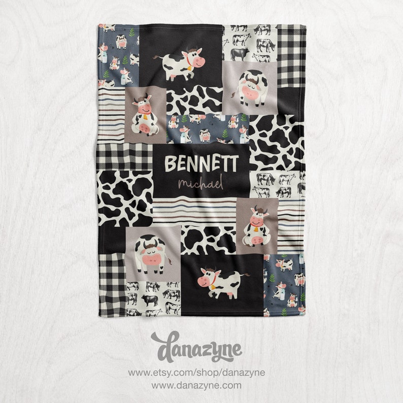 Personalized Cow Baby Name Blanket Boy's Cow Print Etsy