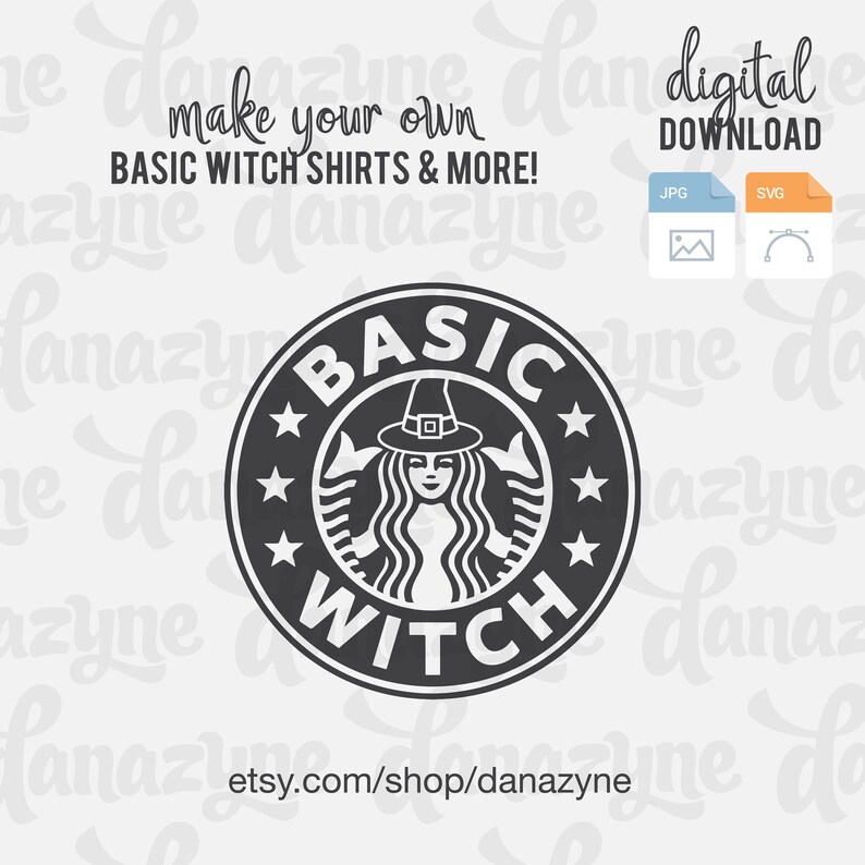 Basic Witch - SVG Cut Files - Perfect for Making a DIY Coffee Lover Starbucks Halloween / Fall Themed T-Shirt 