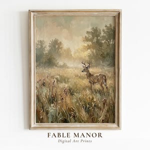 Wandbild „Hirschwald“ – Vintage-Ölgemälde im Impasto-Stil mit Waldtiermotiv fürs Kinderzimmer