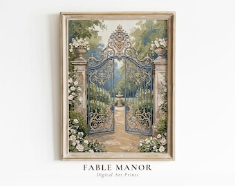 Vintage Garden Gate Oil Painting Print | Secret Garden Wall Art | Impasto Floral Decor | Digital Download