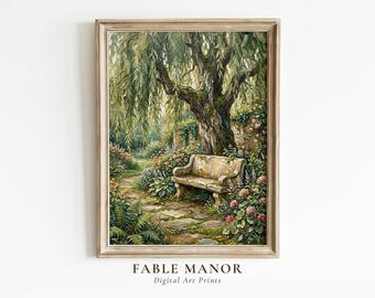Weeping Willow Tree Print | Secret Garden Wall Art | Cottagecore Decor | Digital Download
