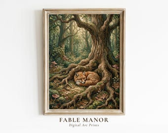 Sleeping Red Fox Print | Woodland Nursery Wall Art | Digital Download