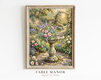Secret Garden Oil Painting Print | Shabby Chic Romantic Wall Art | Digital Download