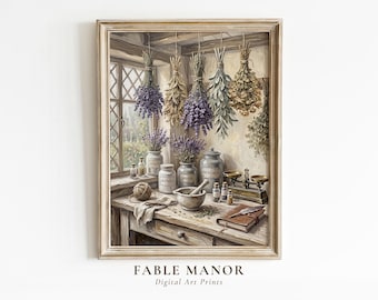 Vintage Apothecary Wall Art | Farmhouse Kitchen Decor | Cottagecore Botanical Print | Impasto Oil Painting Digital Download