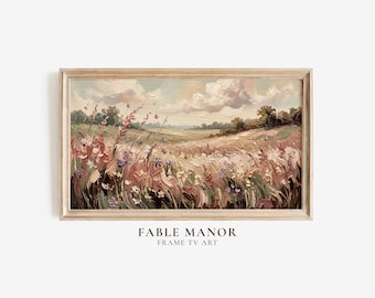 Frame TV Wall Art - Vintage Wildflower Meadow Landscape Oil Painting – Cottagecore Field Digital Art for Samsung TV - 3840x2160