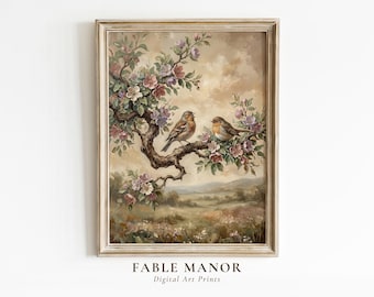 Romantic Bird Wall Art | Vintage Bird Oil Painting Print | Nursery Decor Digital Download