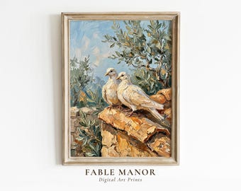 Doves & Olive Tree Print | Mediterranean Wall Art | Cottagecore Decor | Digital Download