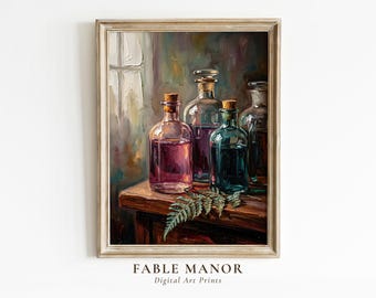 Vintage Apothecary Wall Art | Moody Oil Painting Print | Dark Academia Decor | Digital Download