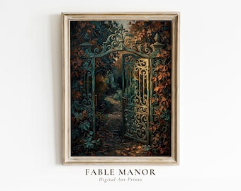 Wrought Iron Garden Gate Wall Art | Secret Garden Print | Moody Dark Academia Decor | Digital Download