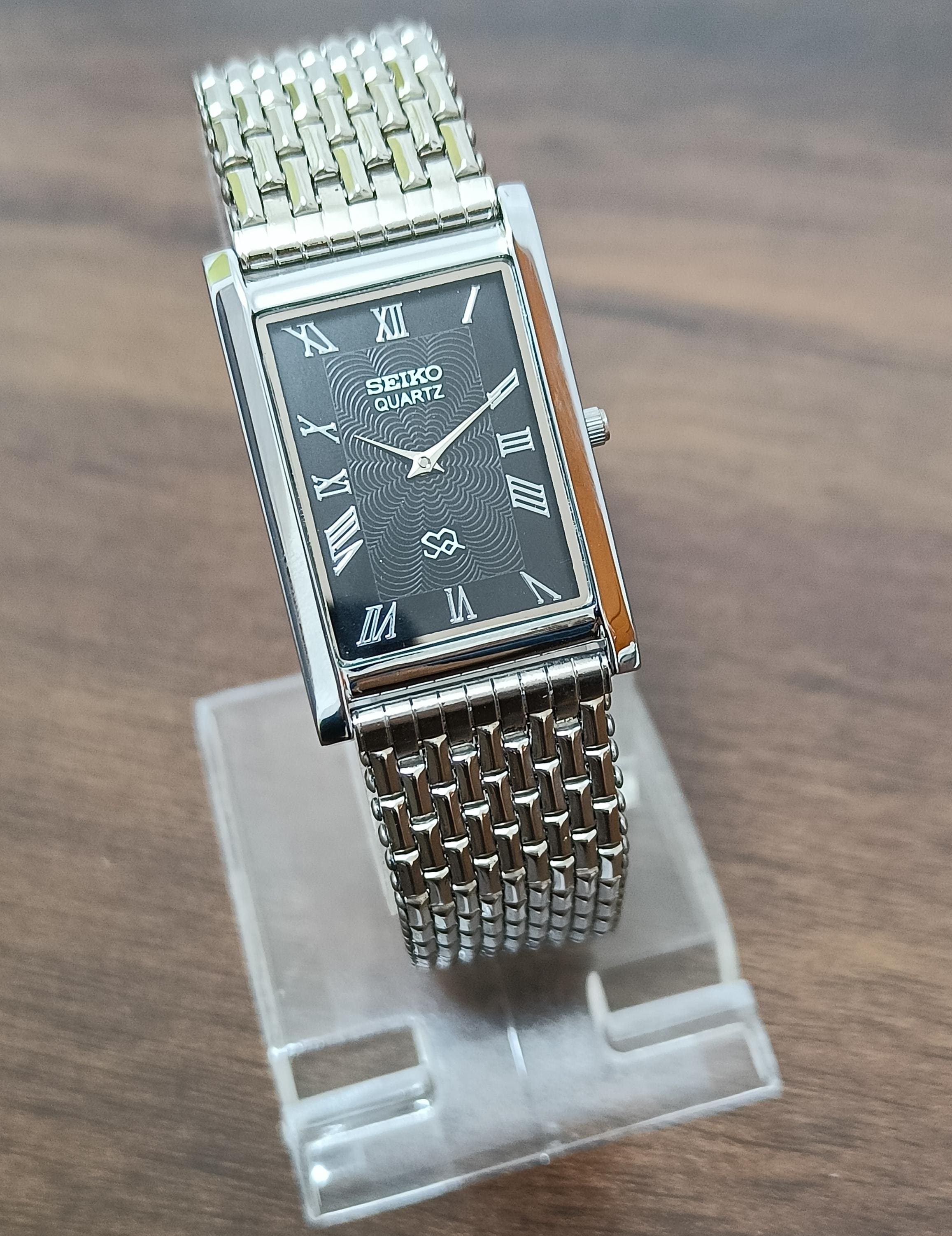 Vintage Seiko Slim Tank Quartz Watch: Stainless Steel Retro 