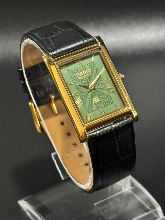Vintage Seiko Tank Watch: Golden Plated, Leather Strap, Japan Made
