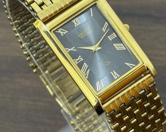 Vintage Seiko Slim Tank-herenkwarts, polshorloge Romeinse wijzerplaat, verguld