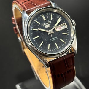 Vintage Seiko 5 Automatic Watch: Japan Made, Black Dial, Day/Date