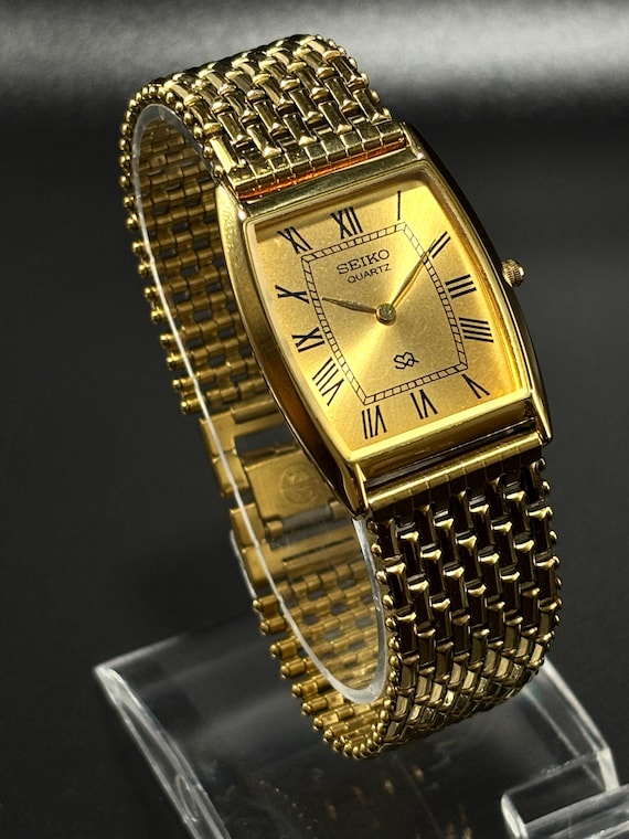 Vintage Seiko Slim Tank Quartz Herren Armbanduhr: Vergoldet