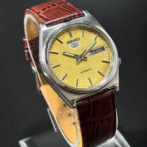 Vintage Seiko 5 Automatic Watch: Japan Made, Serviced, Leather Band