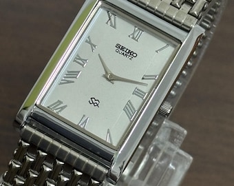 Retro 1987 Seiko Tank Roman Numeral Dial Gold Tone Tank Quartz