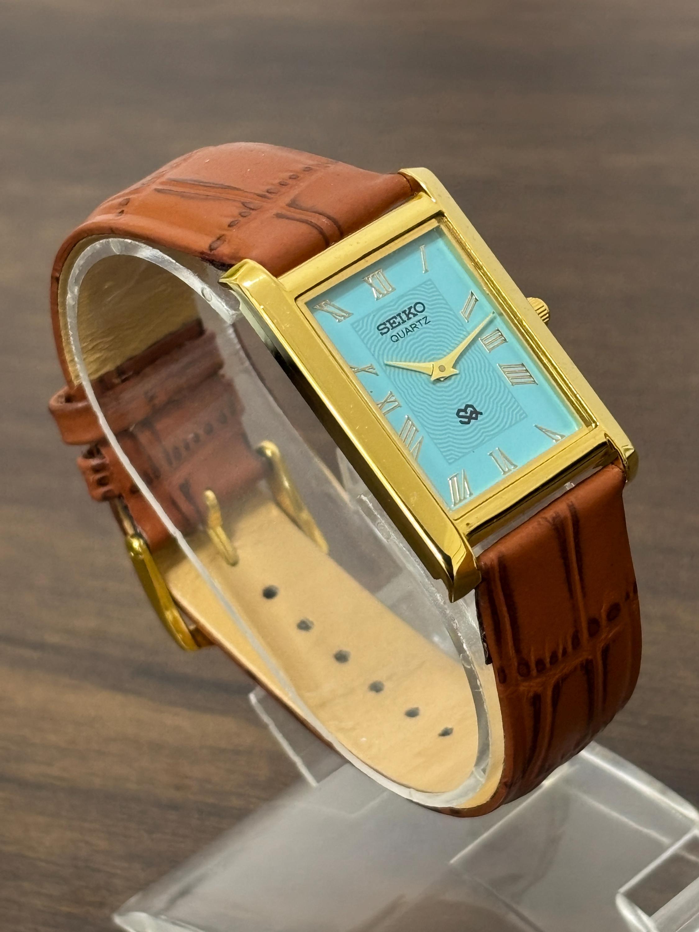 Vintage Seiko Tank Watch, Golden Plated, Leather Strap :slim 