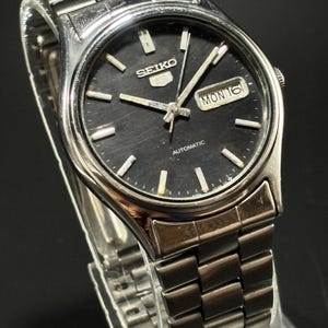 Vintage Seiko 5 Automatic Watch: Japan Made Stainless Steel, Black Dial