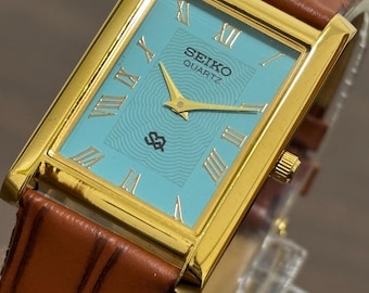 Vintage Seiko Tank Watch, Golden Plated, Leather Strap :Slim Profile