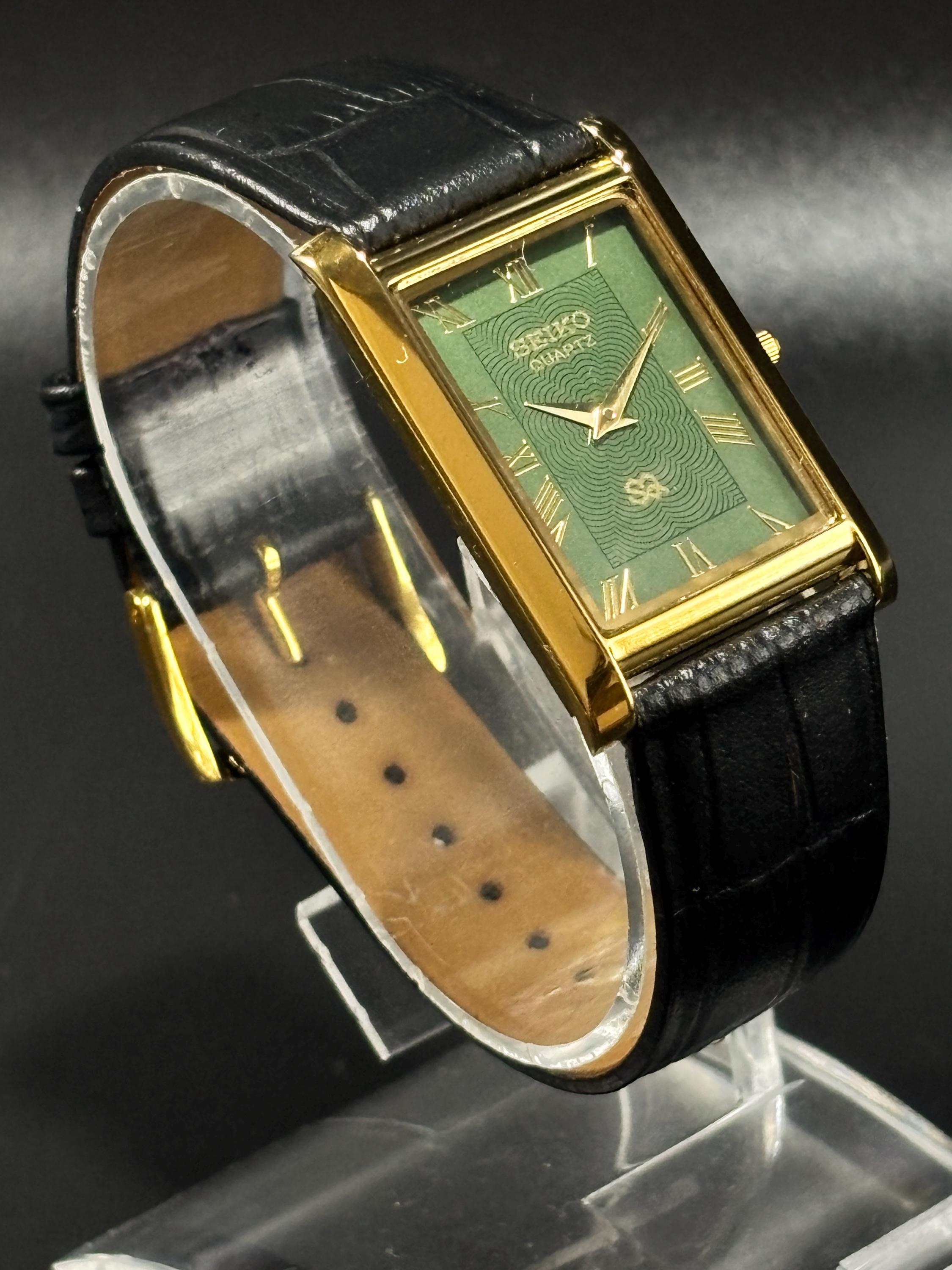 Vintage Seiko Tank Watch: Golden Plated, Leather Strap, Japan Made
