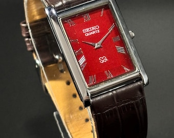 Vintage Seiko  Tank Quartz Wrist Watch: Roman Numeral Dial, Leather Strap