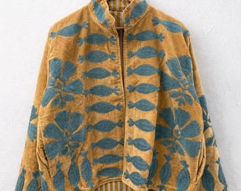 Mustard Yellow Vintage Velvet Suzani Embroidered Jacket: Handmade Boho Short Coat Outwear | Mothers Day Special Jacket