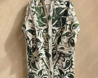 Boho Suzani Cotton One-Of-A Kind Quilted Long Jacket | Hand Embroidered Silk Coat | Uzbek Long Jacket | Winter Ethnic Coat | Festival Jacket