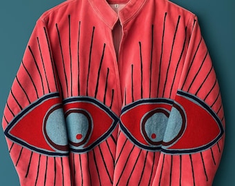 Velvet Suzani Embroidered Evil Eye Jacket: Boho Coat | Winter Wear Jacket | Quilted | Kimono Robe | Halloween Jacket