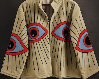 Jacket Velvet Suzani Embroidered Evil Eye Jacket: Boho Coat | Winter Wear Jacket | Quilted | Kimono Robe
