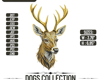 Deer Head Embroidery Design, Wildlife Stag Pattern, Instant Download