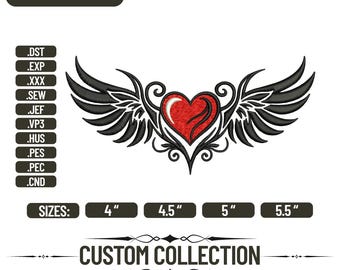 Heart with Wings Embroidery Design: Love & Memorial Stitch (Digital File)