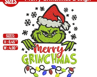 Merry Grinchmas Embroidery Design | 5x7 Hoop (DST PES EXP VP3)
