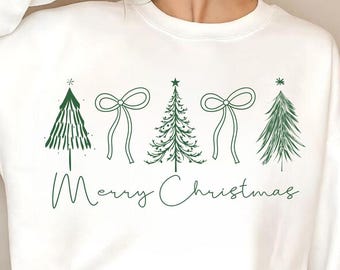 Preppy Christmas tree PNG, coquette Christmas bow PNG, Merry Christmas shirt design, coquette holiday PNG.