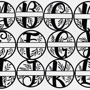 Floral monogramme lettres de l'alphabet SVG | Cadre rond rond, fichiers coupés de A à Z pour la gravure Cricut et laser