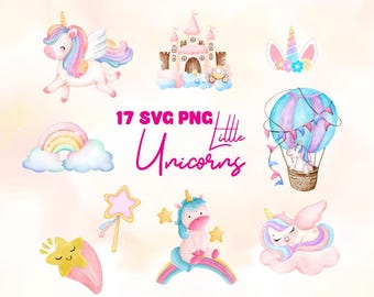Unicorn PNG Bundle, Watercolor, Kids Cute Unicorn Png, Birthday Unicorn design, Little Pastel Unicorns, Unicorn Clipart, Commercial License