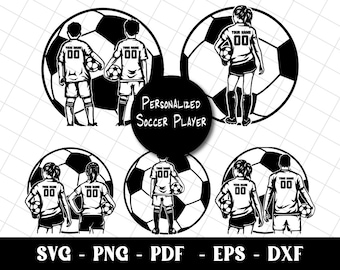 Paquete de imágenes SVG personalizadas de jugadores de fútbol, SVG de fútbol para niños, SVG de fútbol para niñas, SVG de fútbol para niños, SVG de jugadores de fútbol, PNG de fútbol, camiseta de fútbol