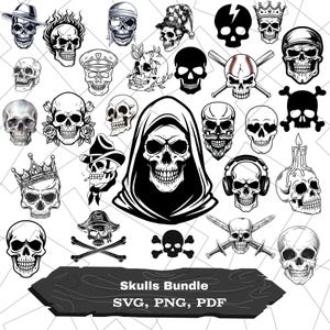 Skulls SVG Bundle, Skeleton svg Bundle, Skull Cut files for Cricut, Skull Clipart PNG, Skull Silhouette PNG, Skeleton svg, Skull Vector