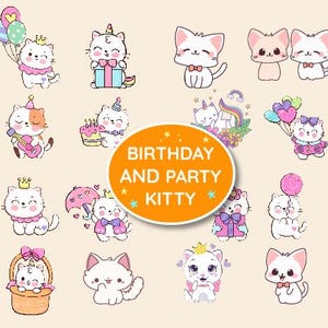Anniversaire chat png, 16 png de haute qualité, clipart drôle de chaton, chat Kawaii mignon, clipart Kawaii Kitty, png chat Kawaii, png pour les amateurs de chat