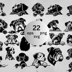 Dog Peeking SVG Bundle | 22 Dog Breeds Clipart | Cute Puppy Cut Files for Cricut, Silhouette | PNG EPS Vector Pet Designs