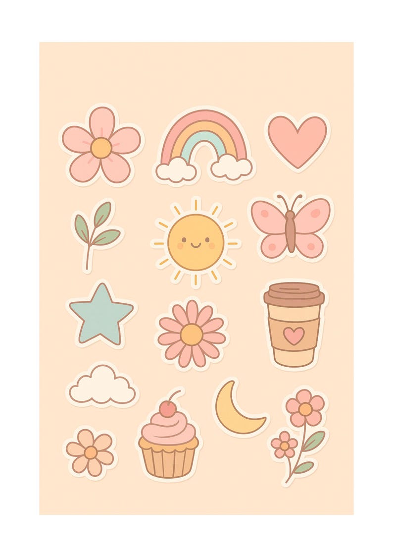 Cute Kawaii Printable Stickers Pastel Peach Stickers Sheet Digital ...