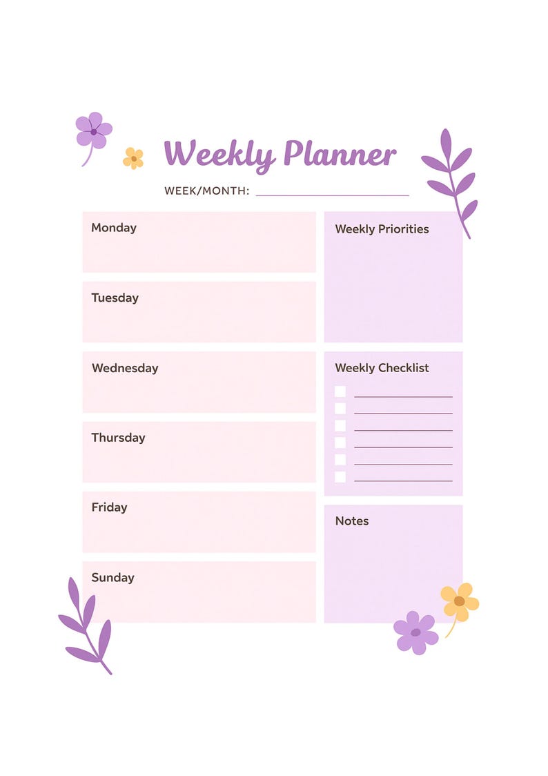 Printable Weekly Planner Pastel A4 Digital Planner Minimalist and ...
