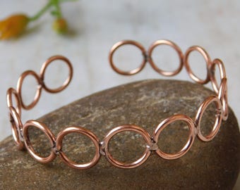 Brazalete de alambre de cobre hecho a mano: brazalete abierto ajustable