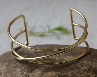 Raw Brass Cuff Bracelet: Chunky golden Bangle, Boho Chic jewellery