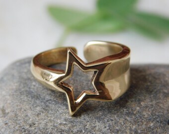 Adjustable Raw Brass Star Ring: Boho Stacking Ring