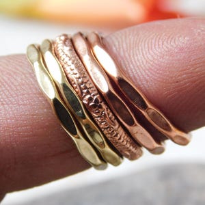 Dainty Copper & Brass Stackable Rings Set: Hammered Boho Midi Rings