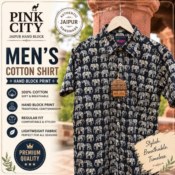 elephant dress shirt Black Elephant Print Men's Cotton Shirt: Boho Hippie Style