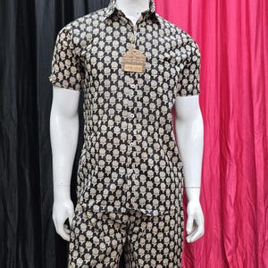 BLOCKPRINT SHIRT Short - Casual Two Piece Outfit - Short Sleeve Shirt and Shorts - MEN Co ord set- Vacation Outfit for Men