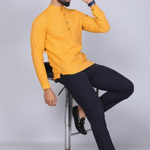 Men&#39;s Blockprint Cotton Kurta: Short Indian Handmade Shirt