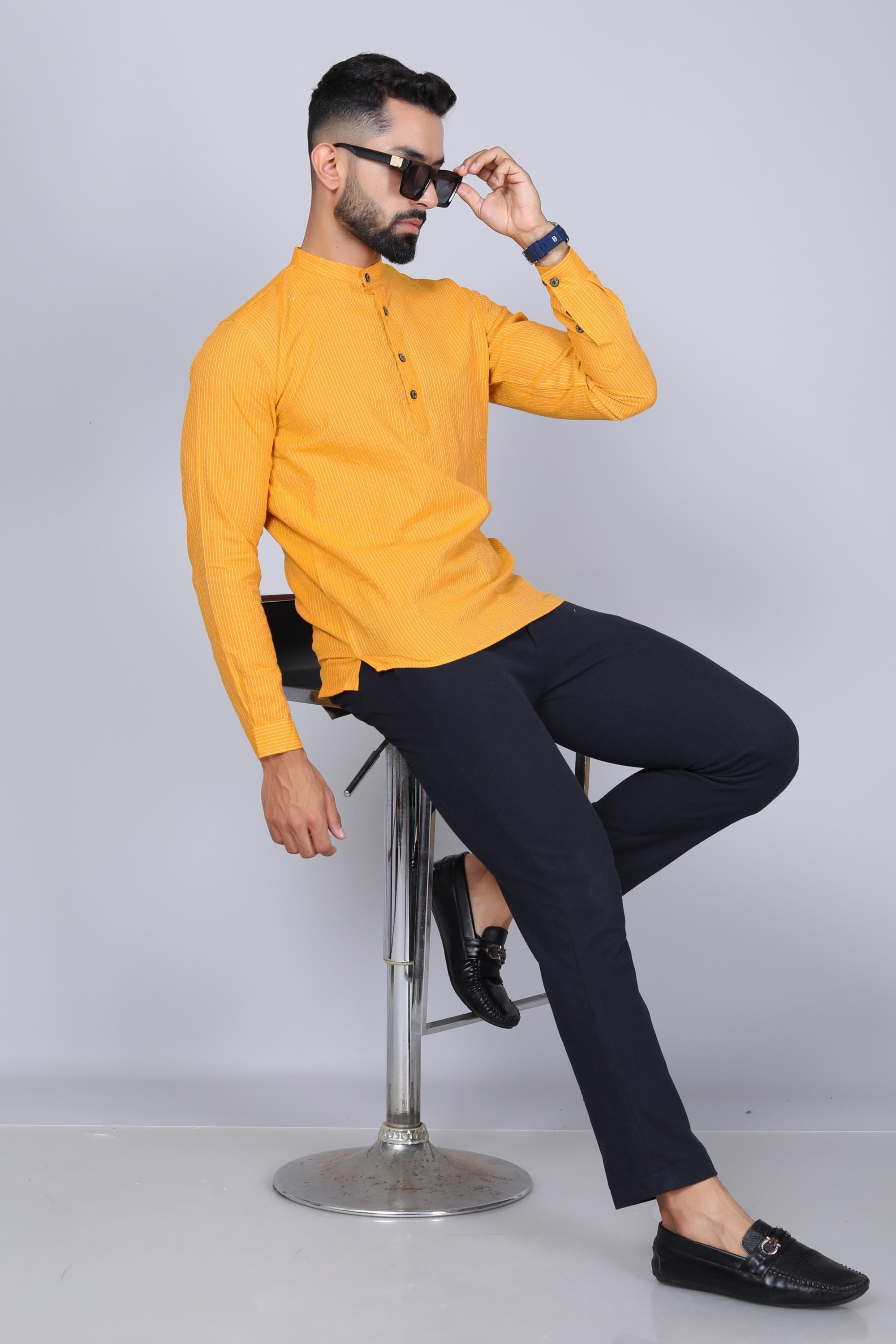 Men's Blockprint Cotton Kurta: Short Indian Handmade Shirt