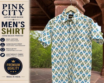 Camisa de algodón para hombre estampada a mano con bloques – Artesanía tradicional de Jaipur, ropa festiva